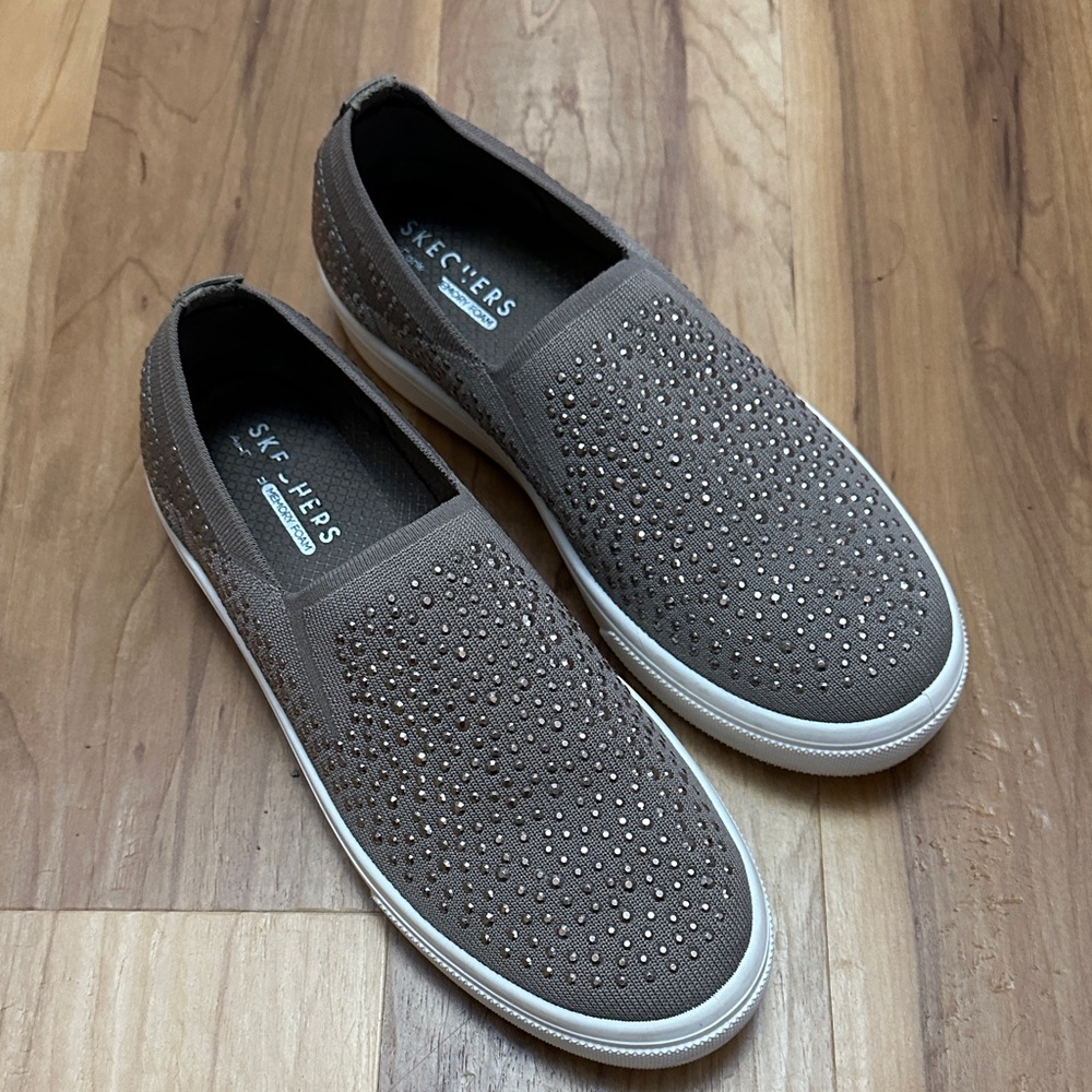 Skechers Women’s Taupe Studded Slip-On Sneakers